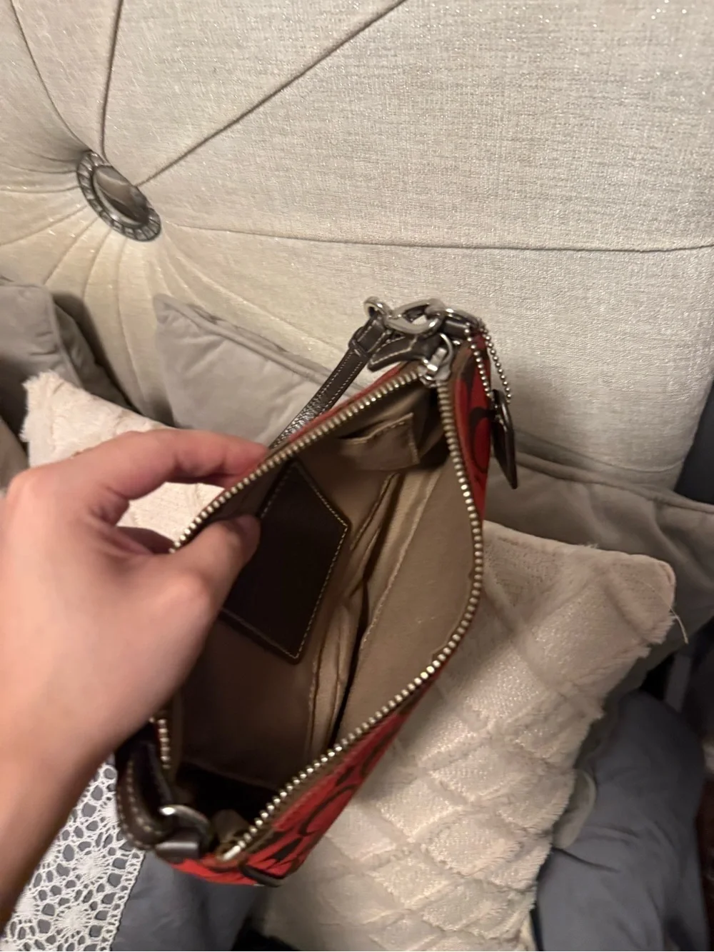Rare Vintage Coach Red Signature Print Demi Shoulder Bag